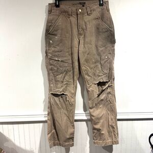 Carhartt distressed pants well worn 30 x 30 relaxed fit khaki color